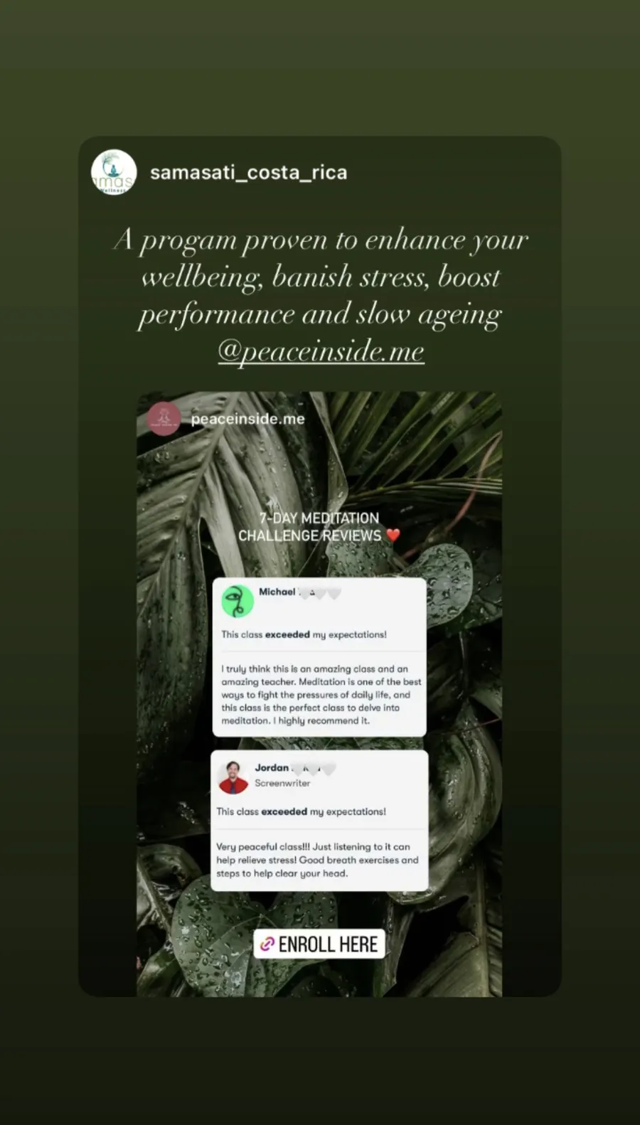 Screenshot of a review of a Peace Inside Me course